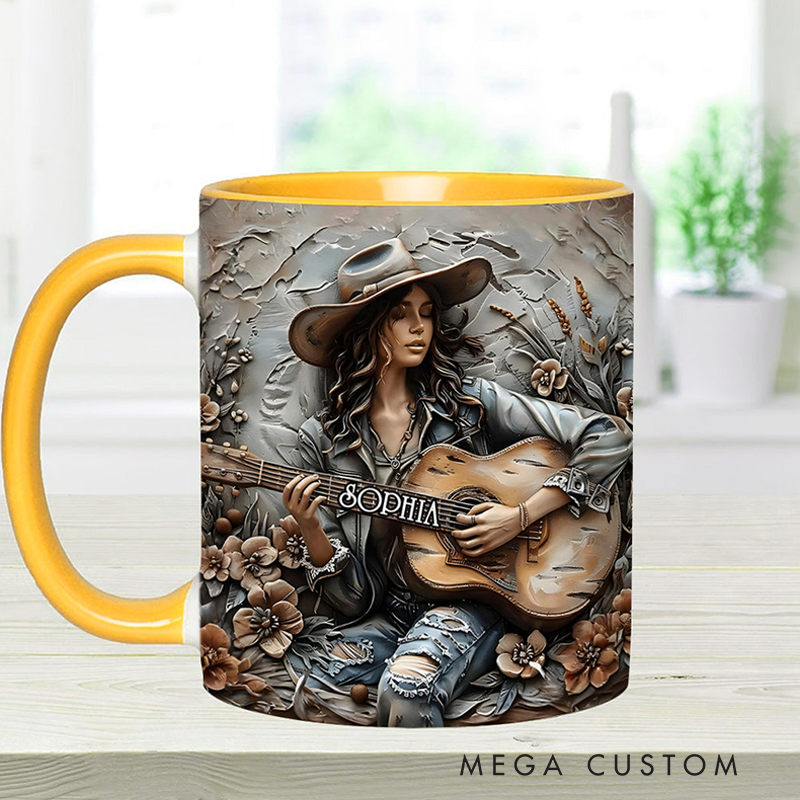 Personalized Name Girl Guitar Accent Mug Custom Guitar Themed Mug for Music Lovers