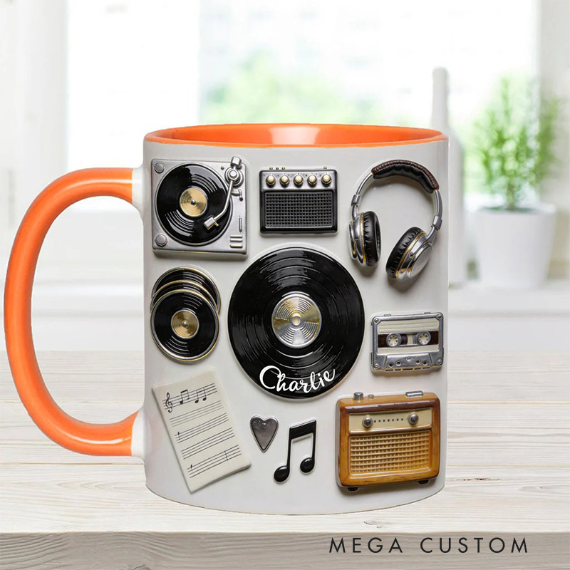 Personalized 2D Flat Love Vinyl Accent Mug Custom Vinyl Records Themed Mug for Music Lovers