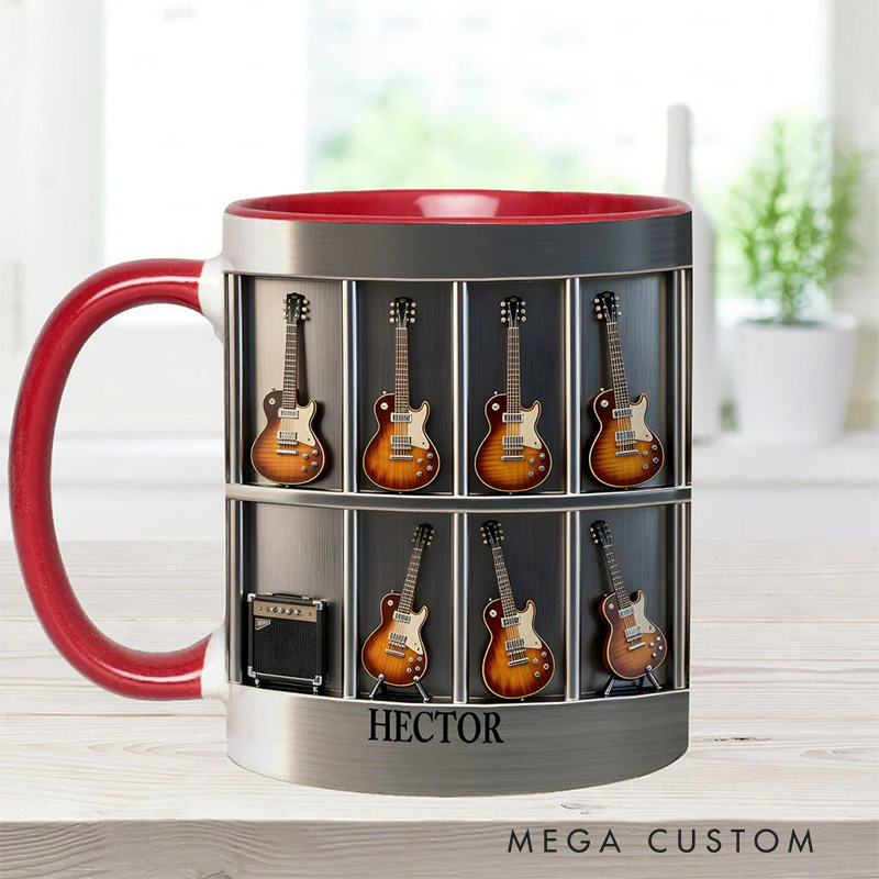 Personalized 2D Flat Guitar Collection Accent Mug Custom Guitarist Themed Mug for Music Lovers