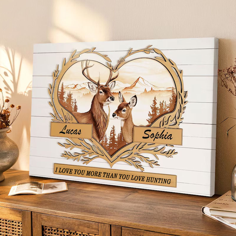Personalized Deer Hunting Couple Wall Art Prints Custom Names Wall Hunting Lover Anniversary Gift