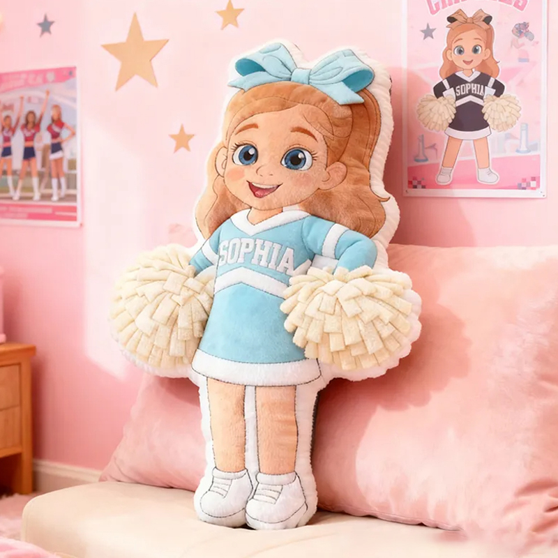 Personalized Cute Cheerleader Pillow with Custom Name for Girls and Cheer Squad Members