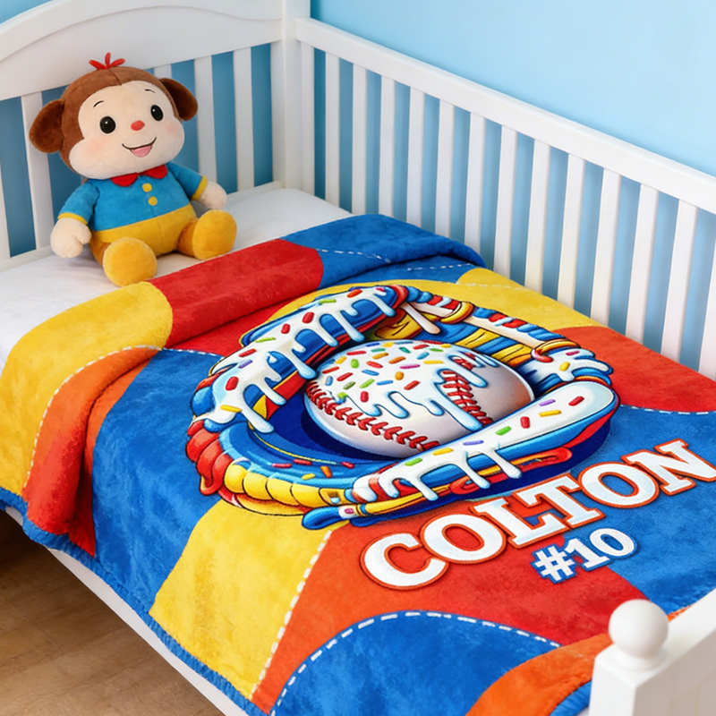 Personalized Baseball Blanket with Fun Ice Cream Drip Design for Baseball Enthusiasts