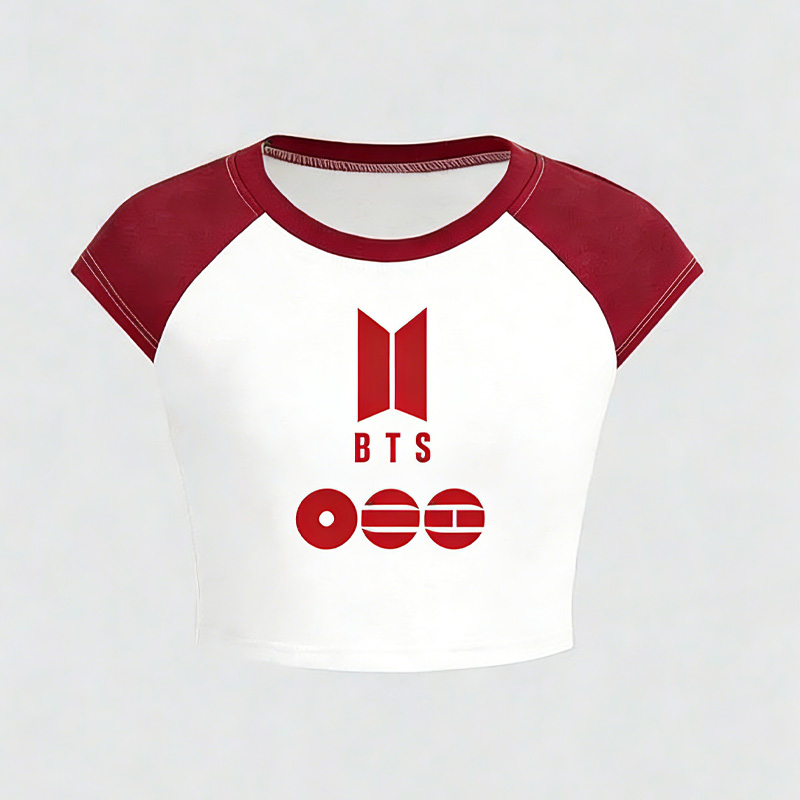 K-Pop Fans Red Baby Tee Kpop Inspired Aesthetic Short Sleeve Cropped Top Baby Tee K-pop Lover Gift