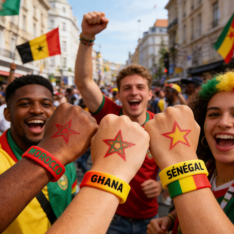 Personalized Country Name and Flag Printed Silicone Band Football Silicone Wristband Team Flag Bracelet Sports Fan Gift Party Favor