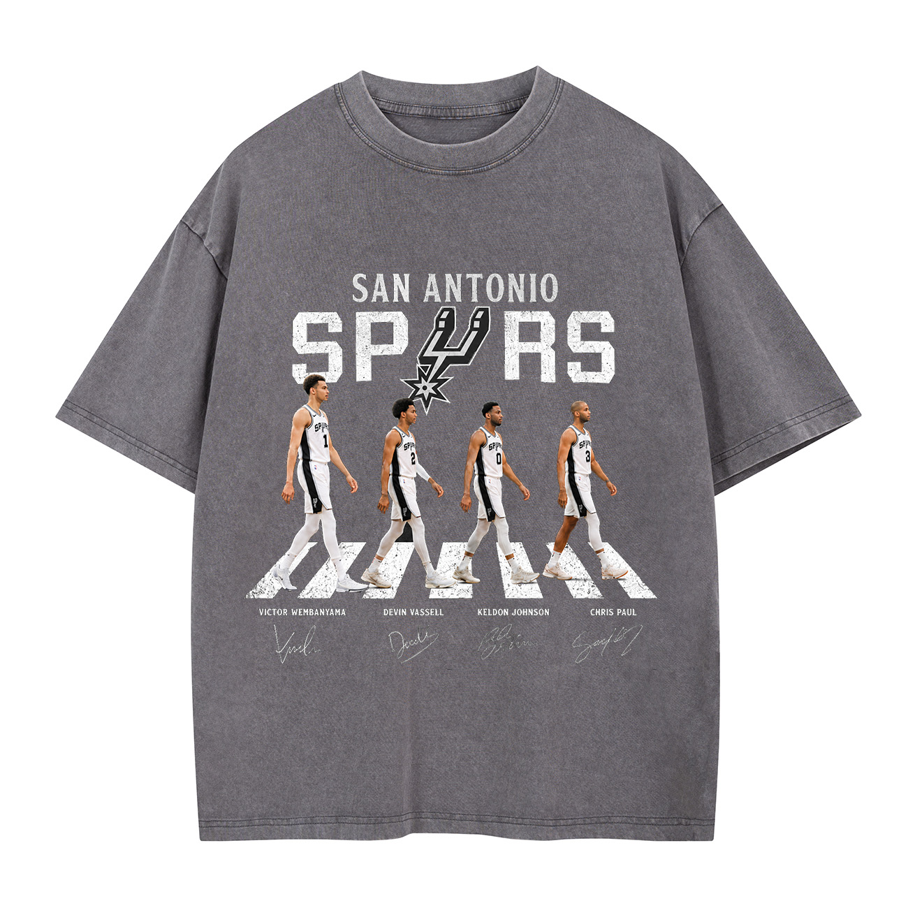 San Antonio Basketball Legends Walking Graphic Washed T-shirt Vintage Rock‑Inspired Streetwear Shirt