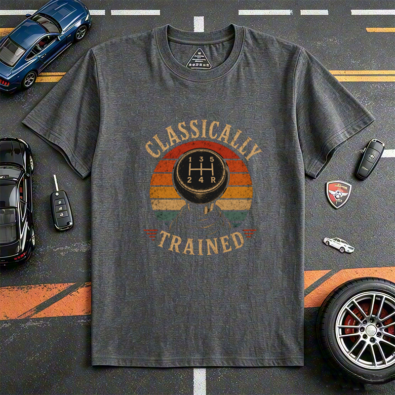 Classically Trained Manual Gear Shift Driver Crew Neck T-Shirt Vintage Style Tee for Stick Shift Car Enthusiasts