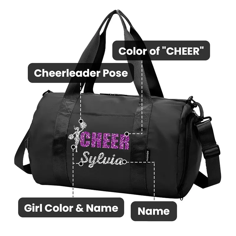 Personalized Glitter Cheering Squad Sports Gym Travel Large Capacity Duffel Bag with Adjustable Shoulder Strap Birthday Team Gift for Cheerleaders