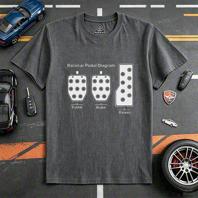 Funny Racecar Pedal Diagram Humor Crew Neck Short Sleeve T-Shirt for Turbo JDM Racing & Automotive Car Enthusiasts