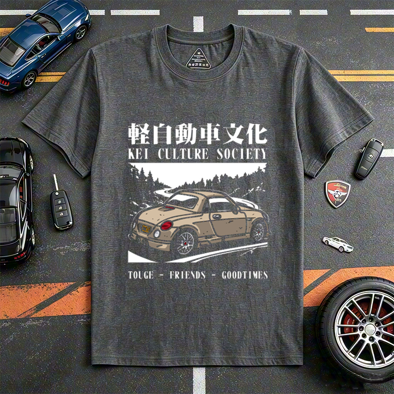 Japanese Kei Car Touge Drift Culture Crew Neck Short Sleeve Tee for JDM Kei Auto & Mountain Road Racing Enthusiasts