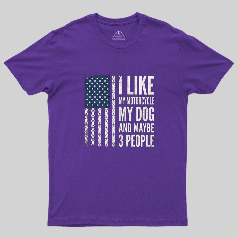 I Like My Motorcycle My Dog And Maybe 3 People US Flag Biker T-Shirt