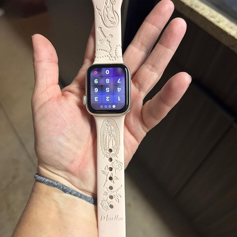 Personalized Virgin Mary with Cross Silicone Watch Band with Custom Name Religious Christian Gift for Her Mother's Day Gift