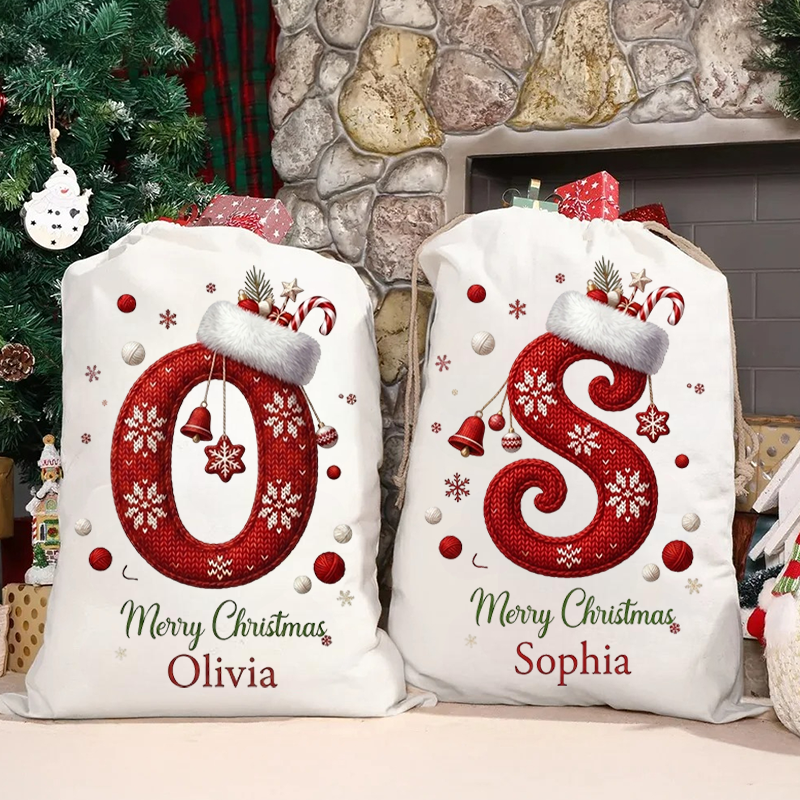 Personalized Christmas Gift Sack Custom Name Red Alphabet Santa Bag Holiday Present Storage For Kids