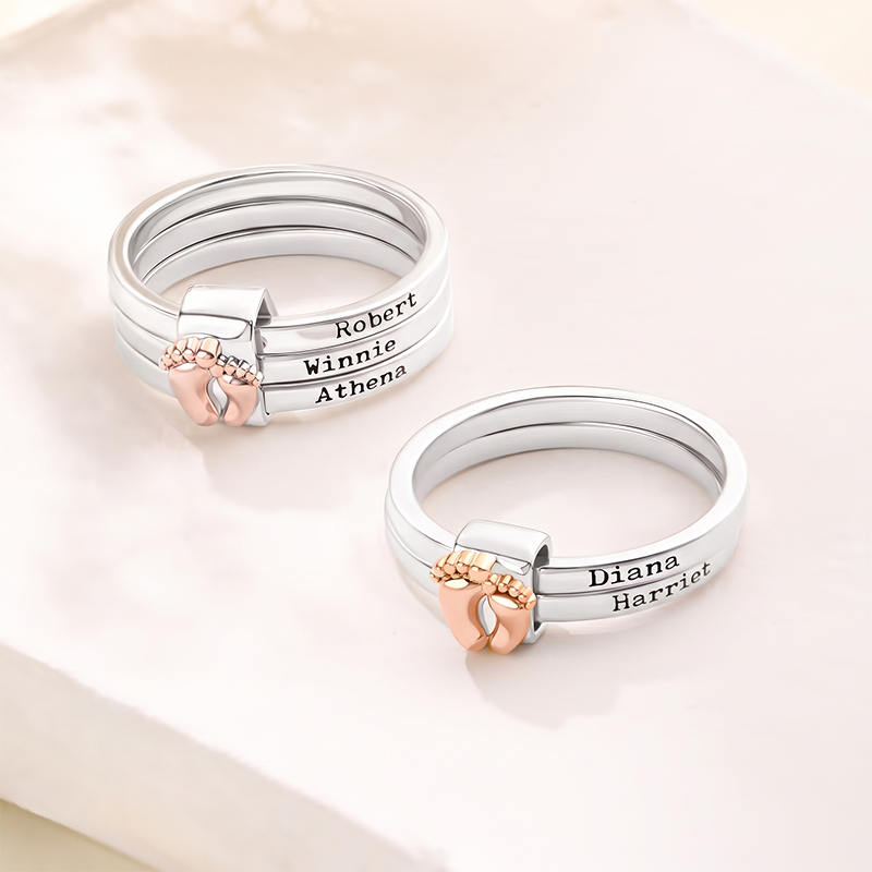 Personalized Foot Stacking Rings with Engraved 2-5 Names Family Jewelry Birthday Mother's Day Gift for Mom Grandma