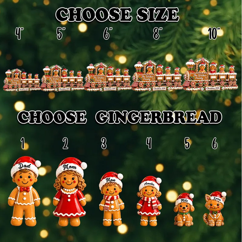 Personalized Gingerbread Family Christmas Ornament Custom Train Cookie Ornament 2026 Family Christmas Gift Holiday Keepsake Christmas Tree Decor