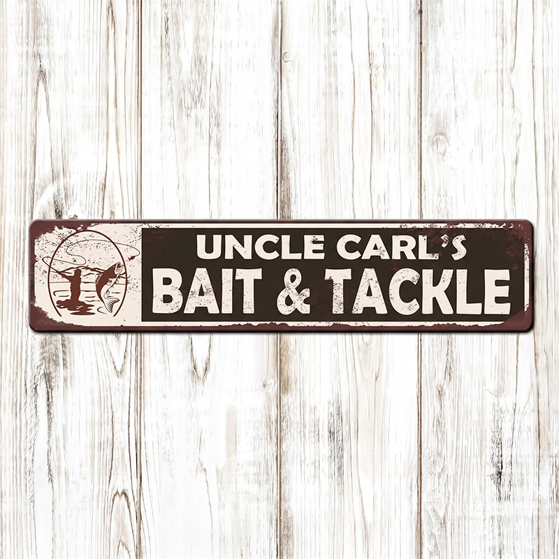 Personalized Fishing Bait and Tackle Sign for Uncle Aunt Papa Family Custom Bait Shop Sign Fishing Gift Tackle Room Sign Fisherman Gift  Aluminum Sign
