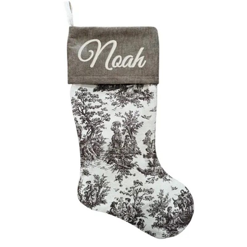 Personalized Toile Christmas Stockings Custom French Country Holiday Decor Farmhouse Stockings Elegant Monogrammed Name Stocking Family Christmas Gift