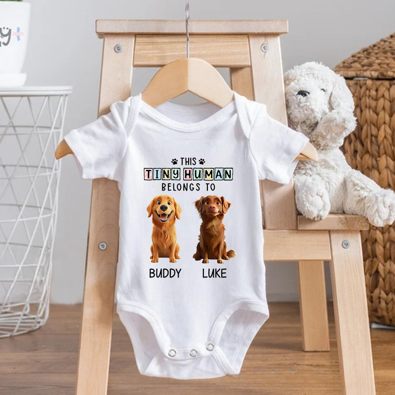 Personalized Tins Baby and Lovely Dogs Bodysuit Baby Shower Gift