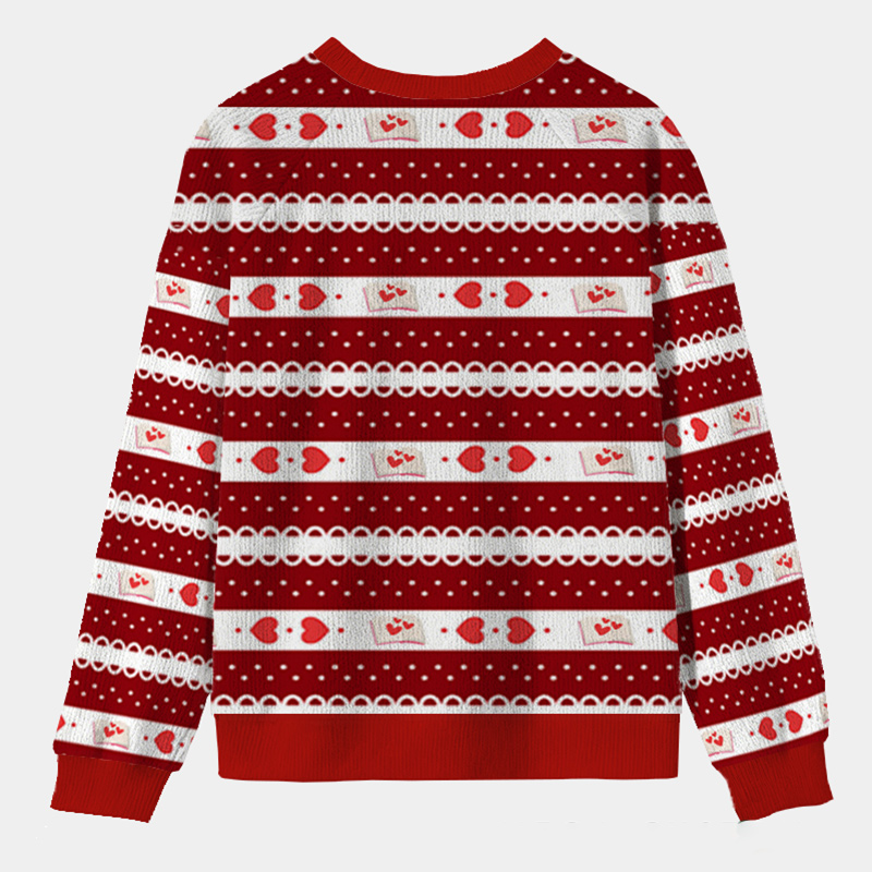 Personalized Bookish Love Heartfelt Ugly Sweater Holiday Gift for Book Lover