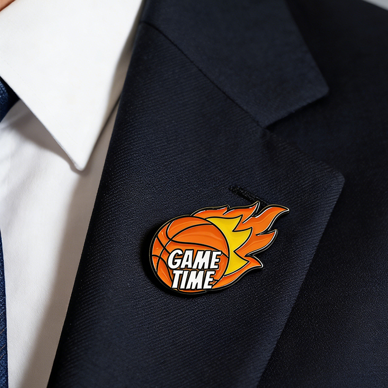 Personalized Basketball Themed Pins Featuring Basketball Hoops and Crowns