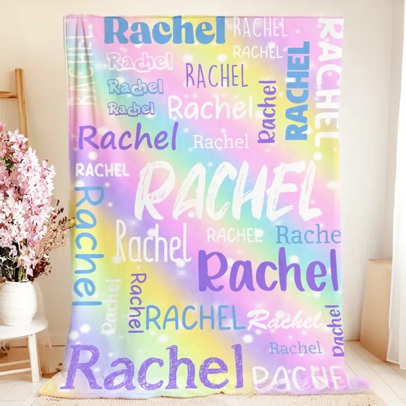 Personalized Colorful Gradient Soft Throw Blanket with Name Birthday Christmas Gift for Kids Adults