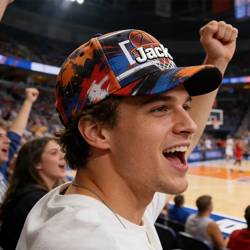 Personalized Basketball Hat with Custom Name and Dynamic Hoop Design for Basketball Enthusiasts