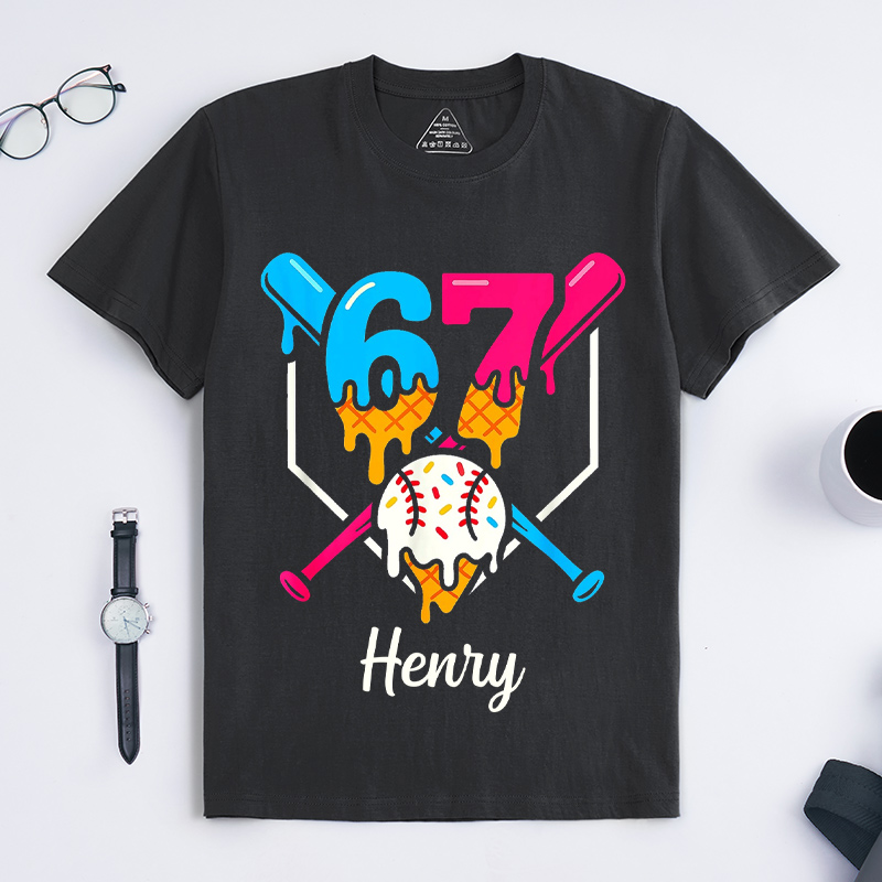 Personalized 67 Baseball Six Seven Baseball Ice Cream Drip Cool Custom Name