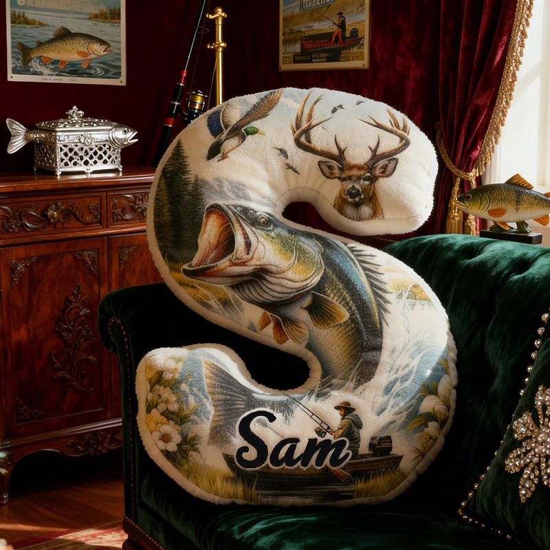 Personalized Fishing Letter Pillow Outdoor Nature Design with Fish and Wildlife Custom Name Graphic 3D Print Perfect Gift for Anglers and Home Decor