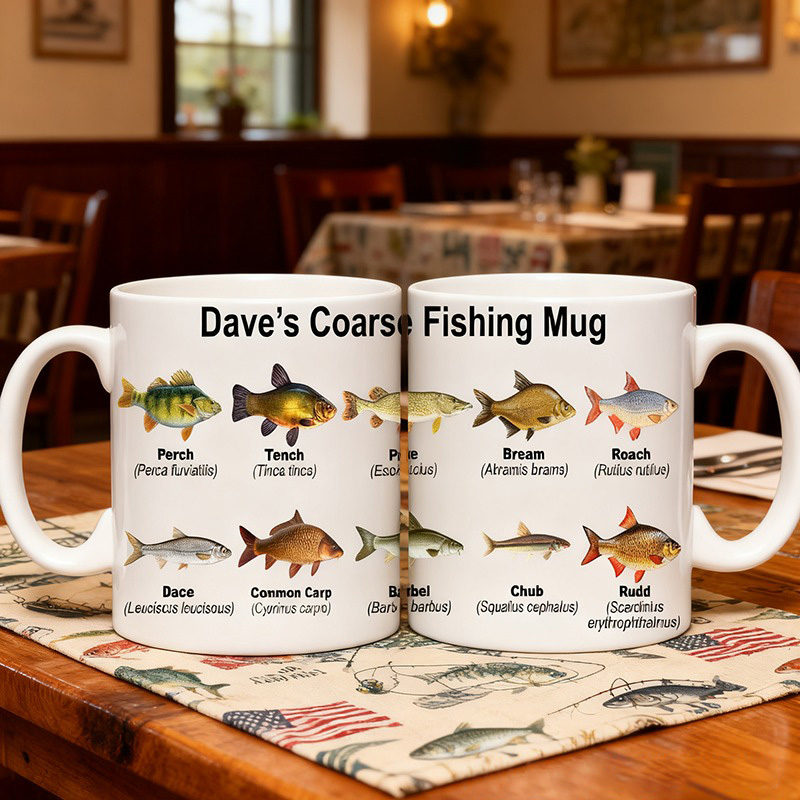 Personalized Coarse Fishing Mug Freshwater Fish Designs Custom Name Perfect Gift for Anglers and Fishing Enthusiasts