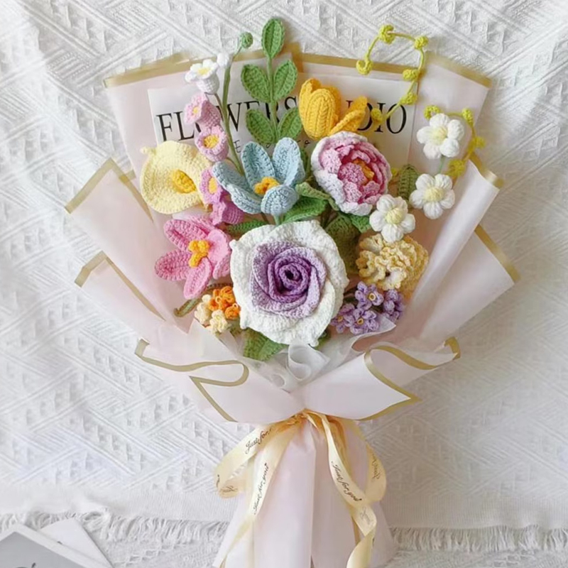 Personalized Handmade Crochet Sunflower Bouquet Knitted Floral Gift for Her Eternal Flower Arrangement Wedding Decor Mother’s Day