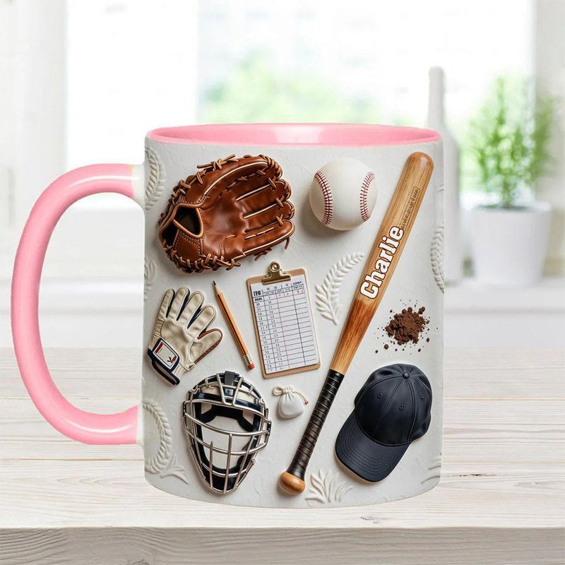 Personalized Baseball Mug with Custom Name and Sports Gear Artwork for Coaches and Baseball Fans