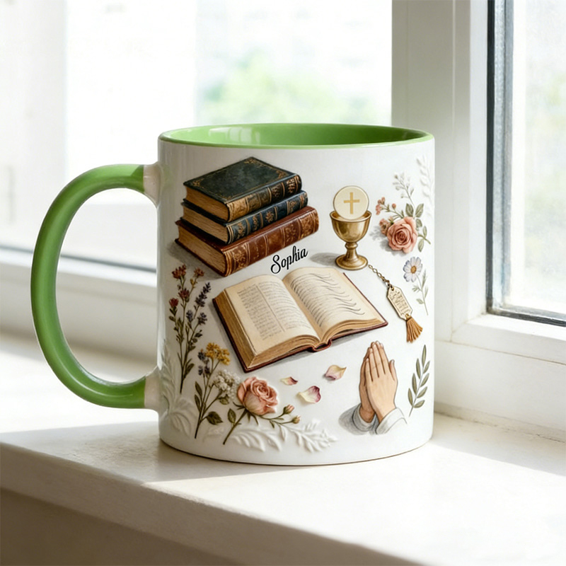 Personalized Just A Girl Who Loves Christ 11oz Ceramic Mug with Name Bible Prayer Hand Chalice Floral Coffee Cup Religious Christian Gift for Women