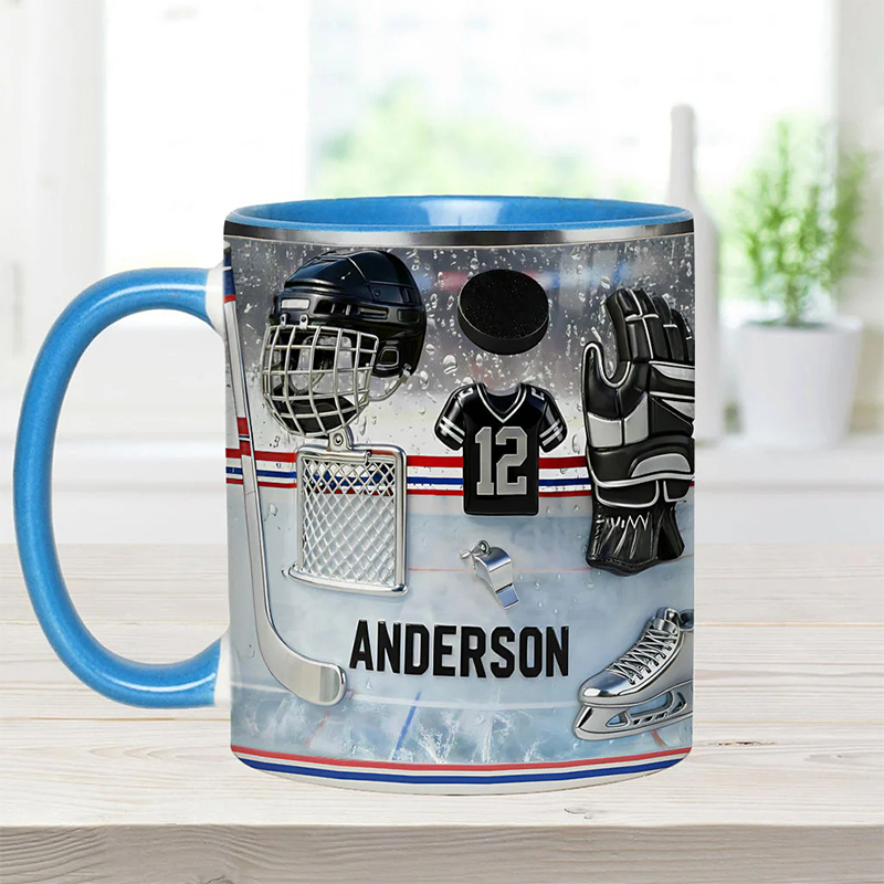 Personalized Ice Hockey Coffee Mug with Custom Name and Jersey Number for Ice Hockey Enthusiasts