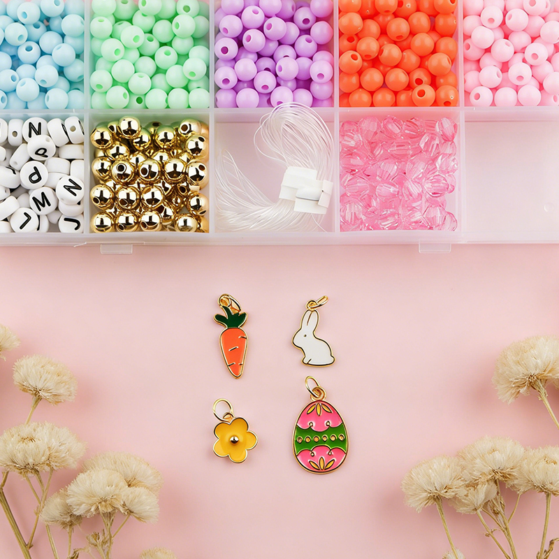 Personalized Easter Bracelet DIY Kit for Kids Custom Name Beads and Acrylic Box with Name Sticker Bunny Love Easter DIY Stretchy Bracelet Craft Kit Activity  Perfect Gift for Kids