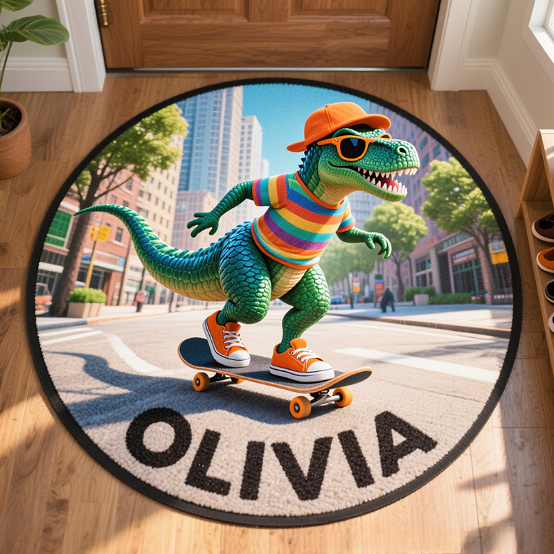 Personalized Dinosaur with Name Soft Rug Christmas Gift for Kids Rug Birthday Gifts for Kid