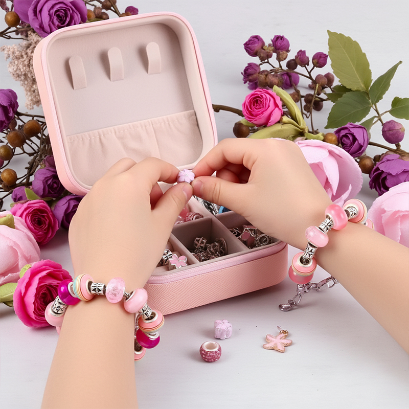 Personalized Jewelry DIY Kit for Kids Custom Name Jewelry Box,Bracelet and Necklace Making Set Bracelet Making Kit for Girls 68 Pcs DIY Jewelry Set