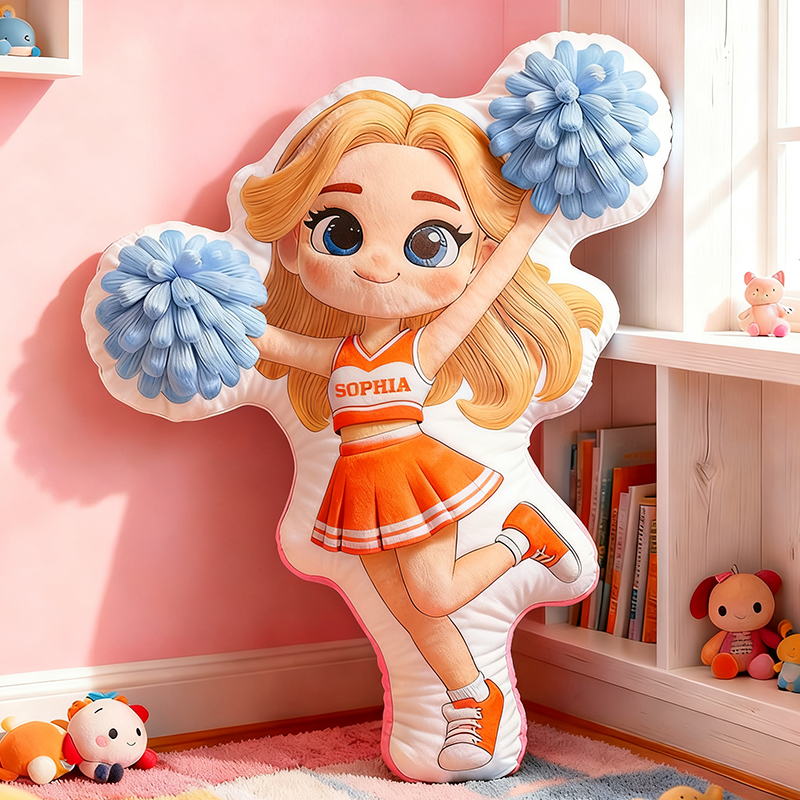 Personalized Adorable Cheerleading Pillow with Name and Outfit Design for Kids