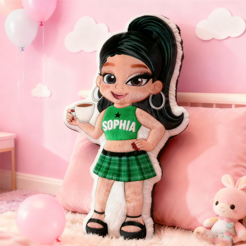 Personalized Y2K Girl with Name Graphic 3D Print Pillow Christmas Gift for Kids Birthday Gift
