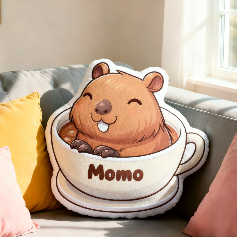 Personalized Cute Kapibala Capybara Initial Name Pillow Christmas Gift for Kids 