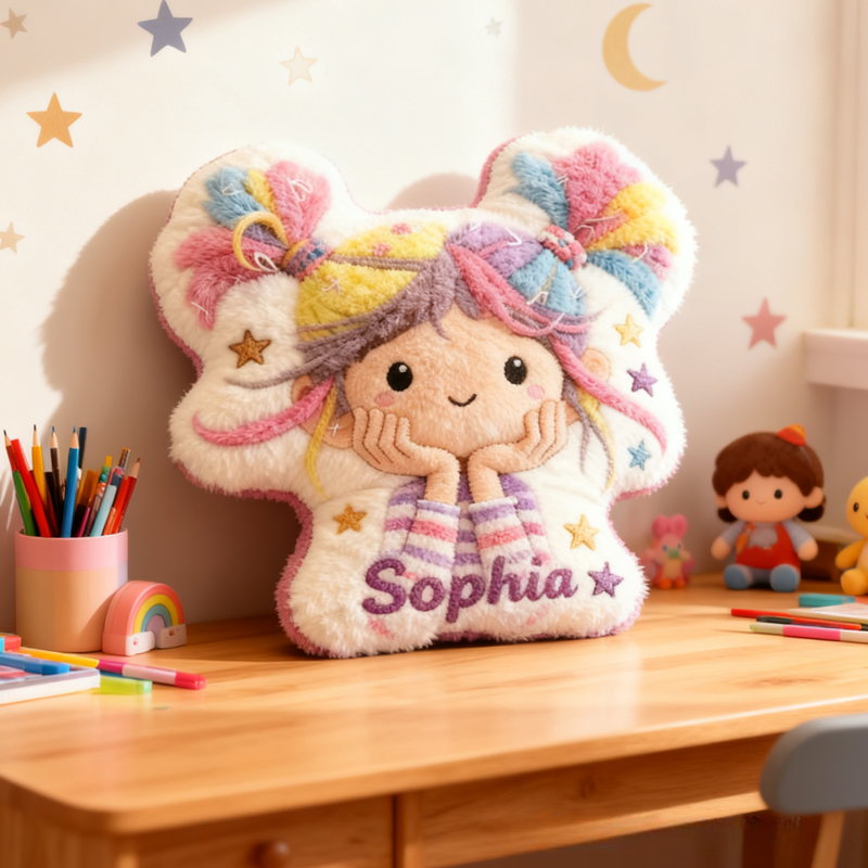 Personalized Cute Girl Initial Name Graphic 3D Print Pillow Christmas Gift for Kids Family