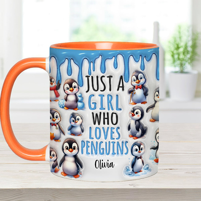 Personalized Just A Girl Who Loves Penguins Accent Mug