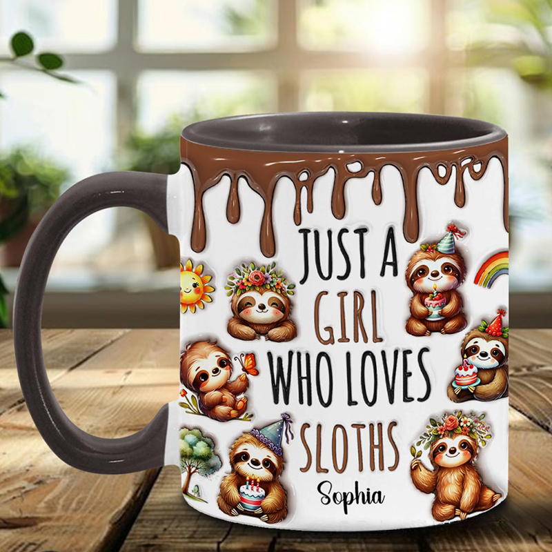 Personalized Just A Girl Who Loves Sloths Sloth Accent Mug