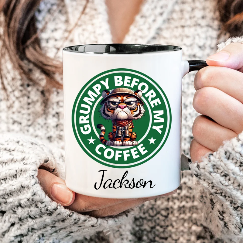 Personalised Grumpy Before Coffee Cartoon Animal 11oz Mug with Name Birthday Gift 