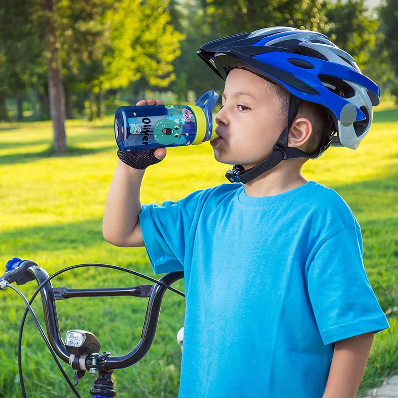 Personalized Colorful Cartoon Photo Name 16oz Kid's Water Bottle with Silicone Straw and Handle Birthday Back to School Gift for Boys Girls