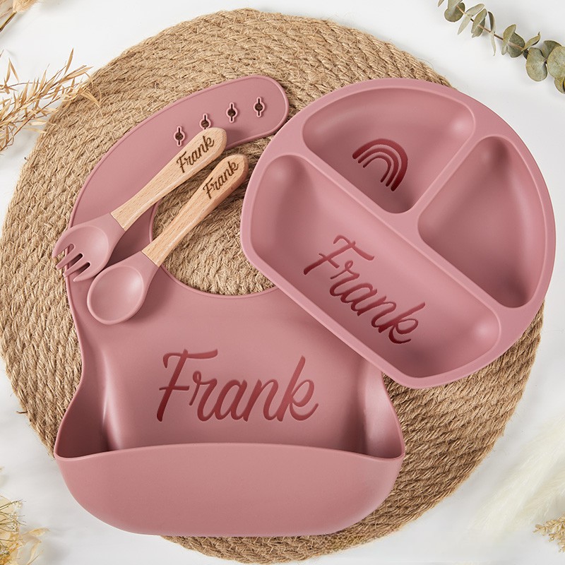 Personalized Feeding Set with Name Cartoon Weaning Set for Baby Eco-Friendly Baby Plate Silicone Weaning Set Baby Shower Gift Birthday Gift