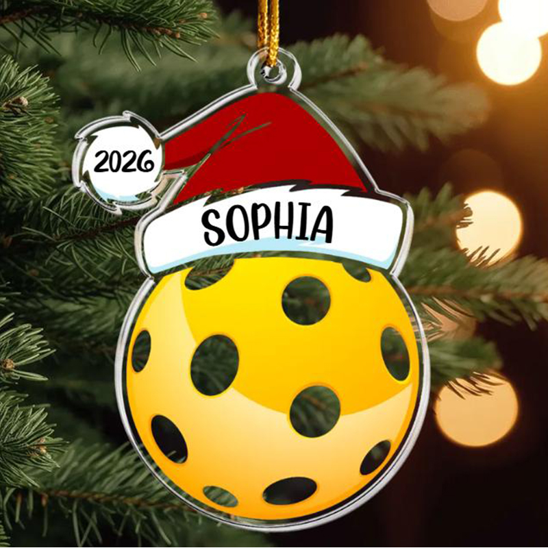 Personalized Sports Themed Ornament with Santa Hat Design and Custom Name and Year  