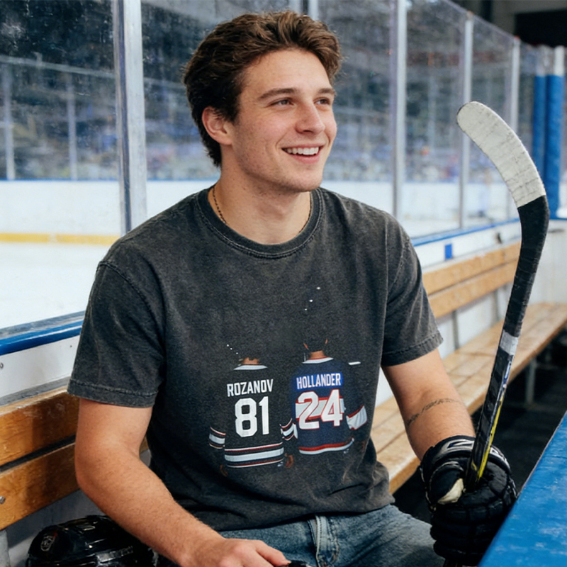 Personalized Custom Hockey Player Jersey Washed T-Shirt Vintage Game Day Tee for Ice Hockey Fans