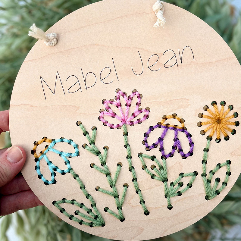 Personalized Flower Sewing Craft Kit for Girls Beginner Yarn Embroidery Set with Custom Name Perfect Easter Gift