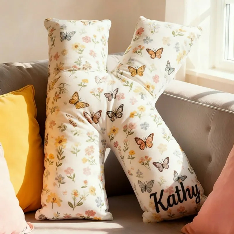 Personalized Cute Flower Letter Pillow Graphic 3D Print Butterfly Custom Name Pillow for Kids Gardening Lovers Gift