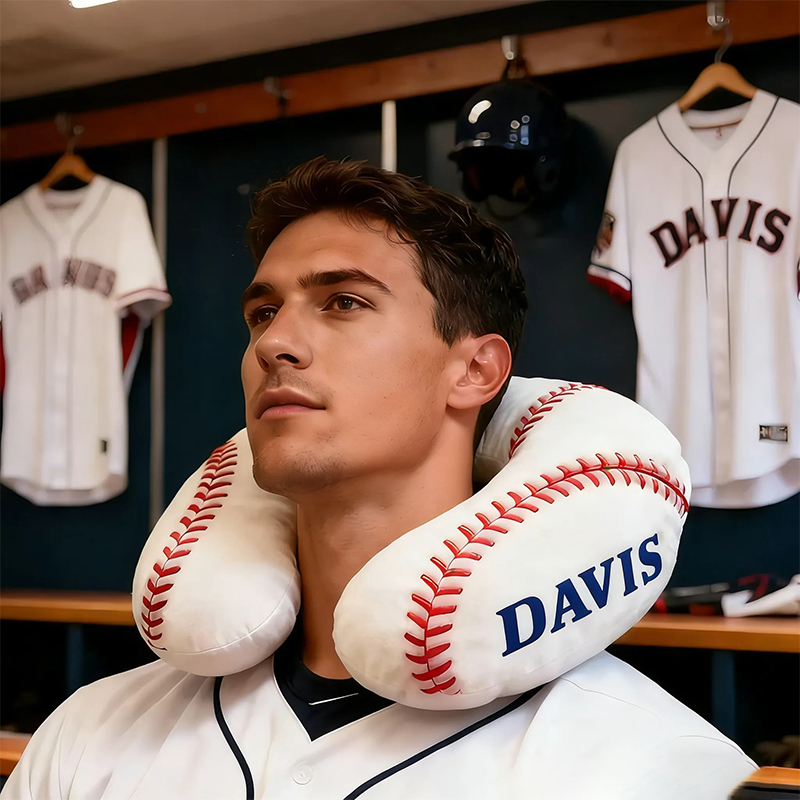 Personalized Baseball U-Shaped Pillow with Custom Name Design