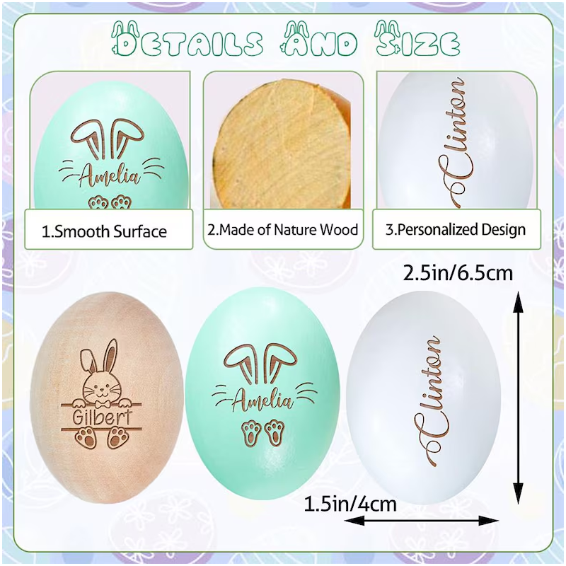Personalized Easter Egg with Name Engraved Wood Easter Egg with Bunny Ear Easter Decor Gifts for Kid Easter Egg Easter Basket Decor Keepsake